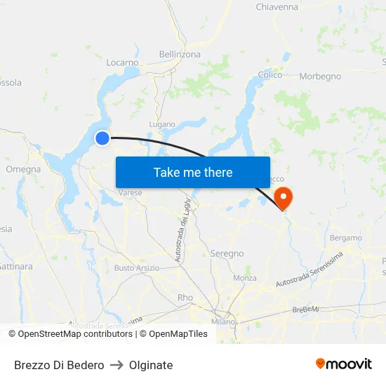 Brezzo Di Bedero to Olginate map