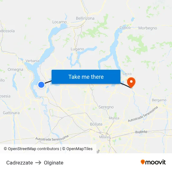 Cadrezzate to Olginate map