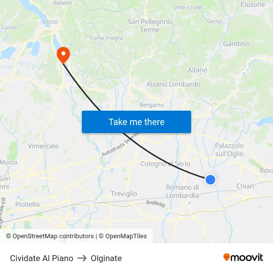 Cividate al Piano to Olginate map