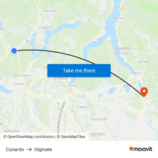 Cunardo to Olginate map