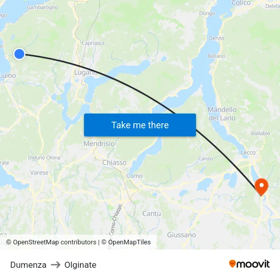 Dumenza to Olginate map