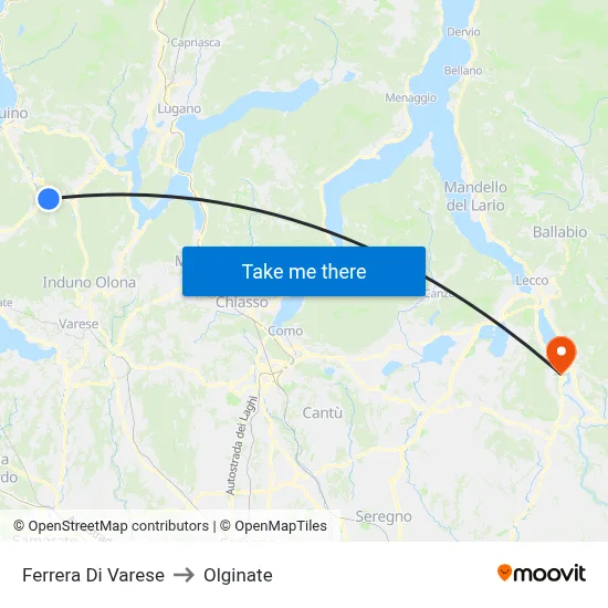 Ferrera Di Varese to Olginate map