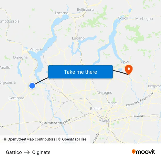 Gattico to Olginate map