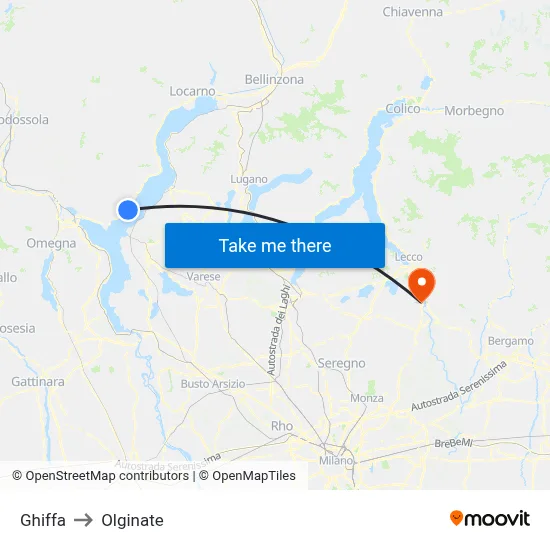 Ghiffa to Olginate map