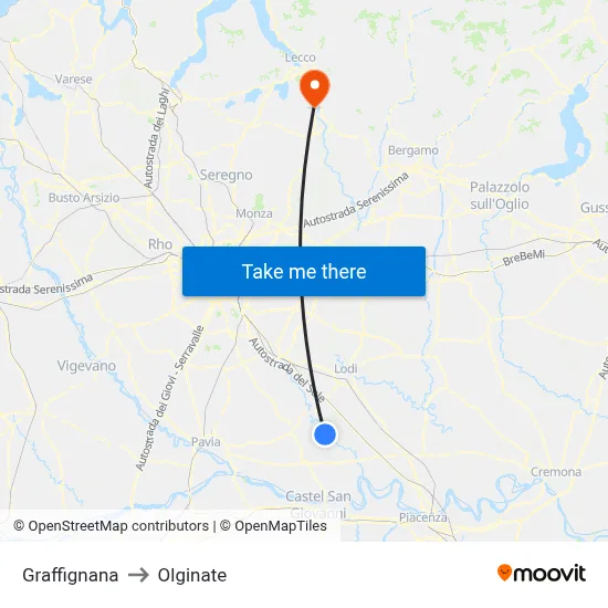 Graffignana to Olginate map
