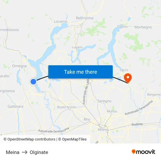 Meina to Olginate map