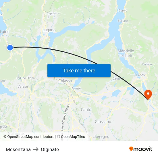 Mesenzana to Olginate map