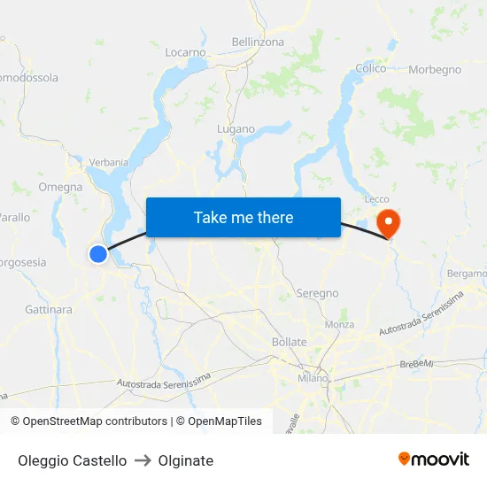 Oleggio Castello to Olginate map