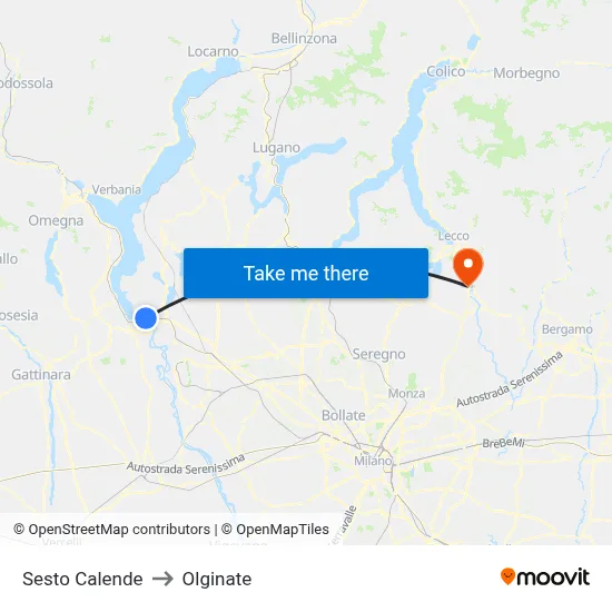 Sesto Calende to Olginate map