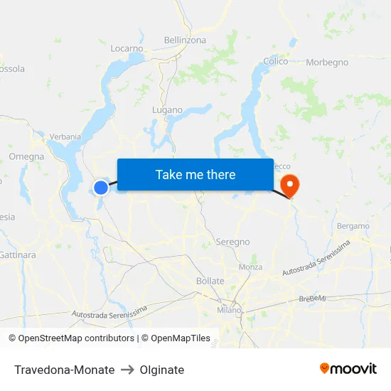 Travedona-Monate to Olginate map