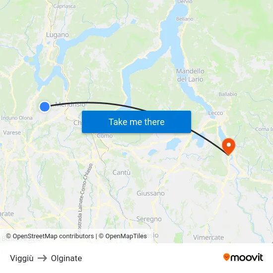 Viggiù to Olginate map