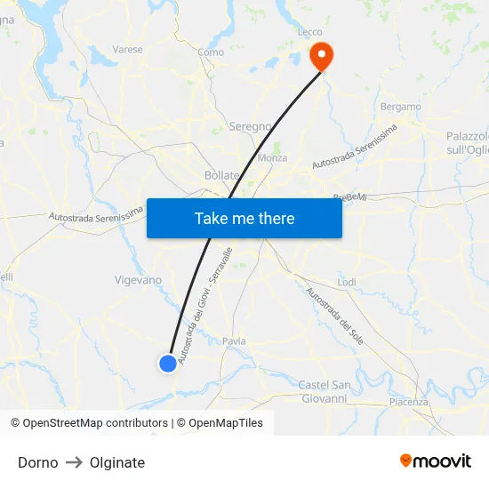Dorno to Olginate map