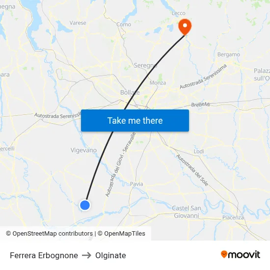 Ferrera Erbognone to Olginate map