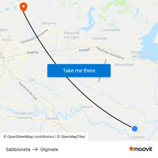 Sabbioneta to Olginate map