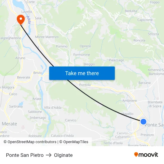 Ponte San Pietro to Olginate map