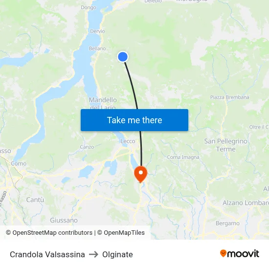 Crandola Valsassina to Olginate map