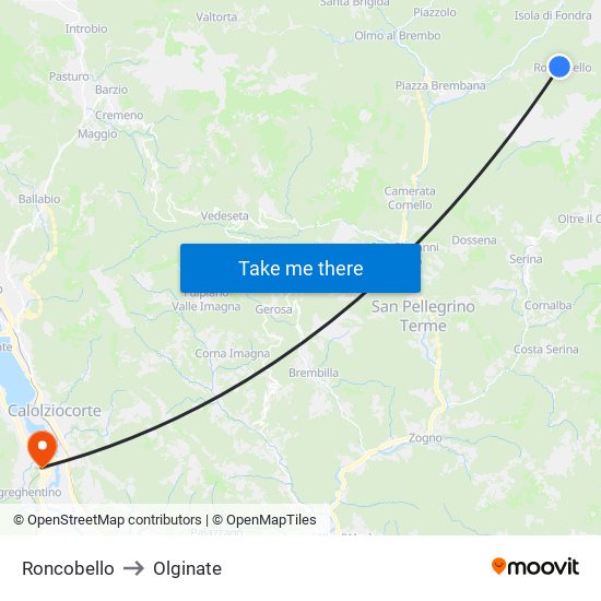 Roncobello to Olginate map