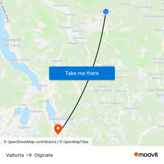 Valtorta to Olginate map