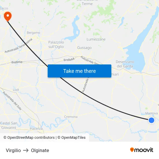 Virgilio to Olginate map