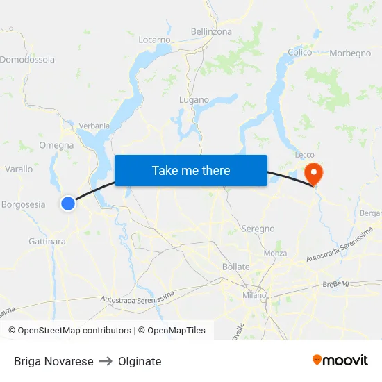 Briga Novarese to Olginate map