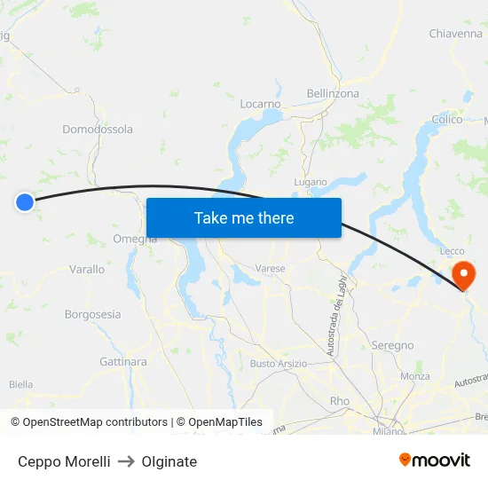 Ceppo Morelli to Olginate map