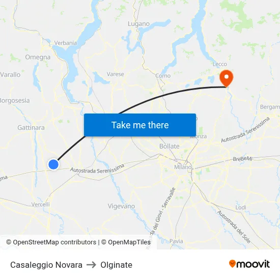 Casaleggio Novara to Olginate map