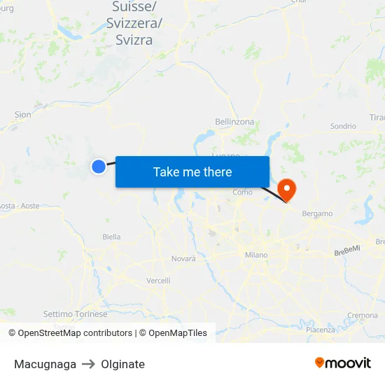 Macugnaga to Olginate map