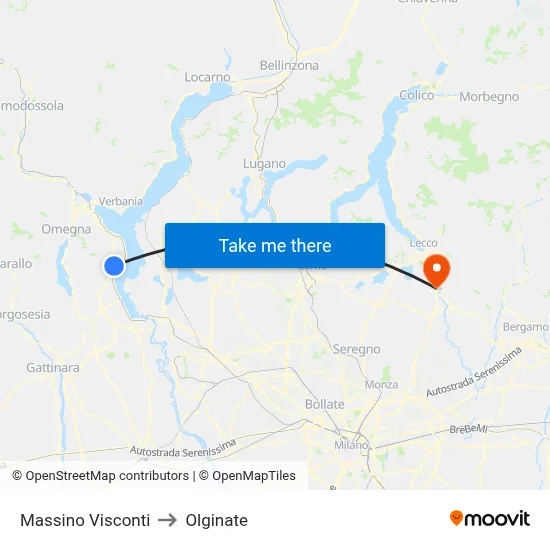 Massino Visconti to Olginate map