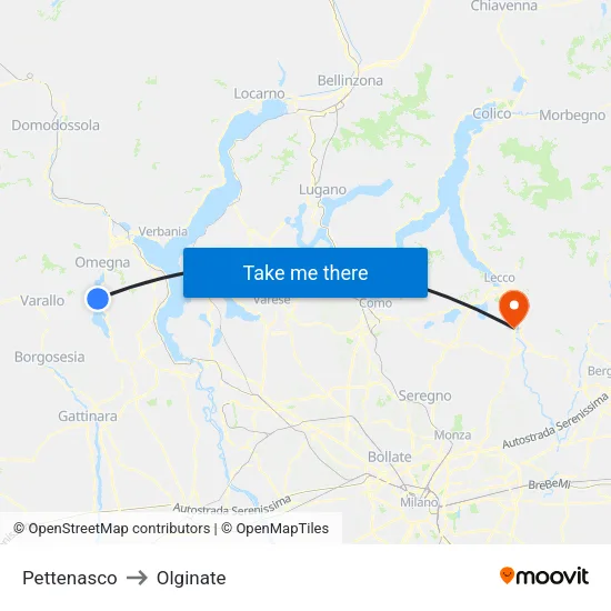 Pettenasco to Olginate map