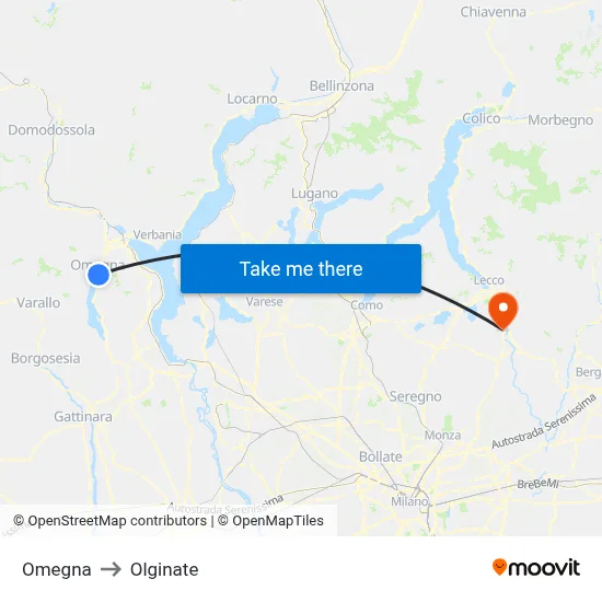 Omegna to Olginate map
