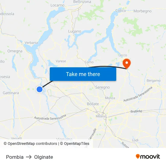 Pombia to Olginate map