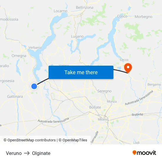 Veruno to Olginate map