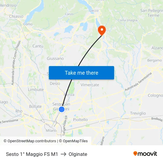 Sesto 1° Maggio FS M1 to Olginate map