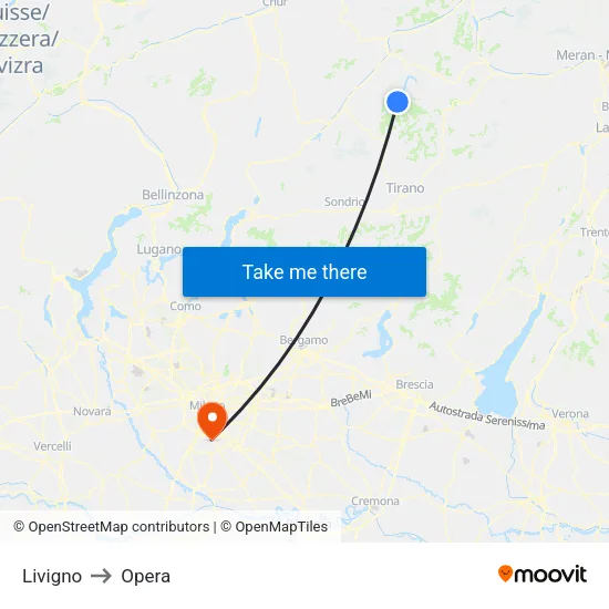 Livigno to Opera map