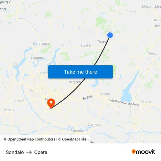 Sondalo to Opera map