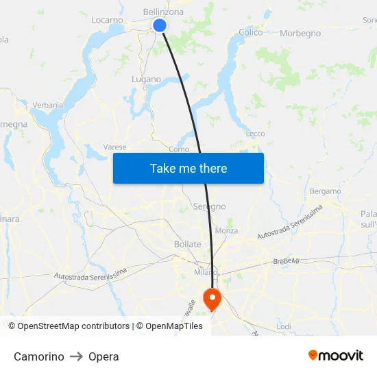Camorino to Opera map