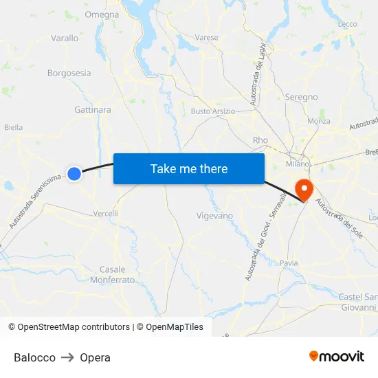 Balocco to Opera map
