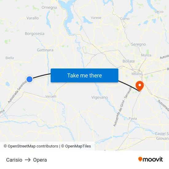 Carisio to Opera map