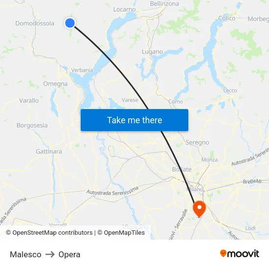 Malesco to Opera map