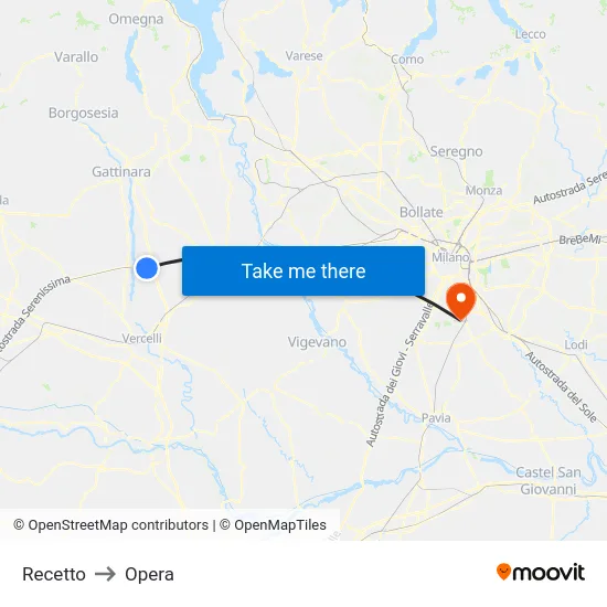 Recetto to Opera map