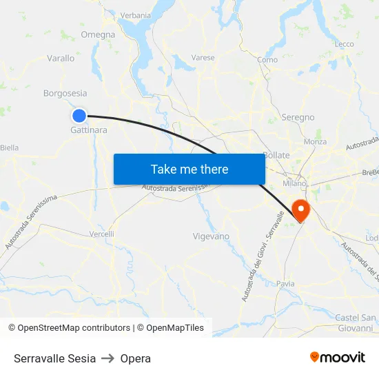 Serravalle Sesia to Opera map