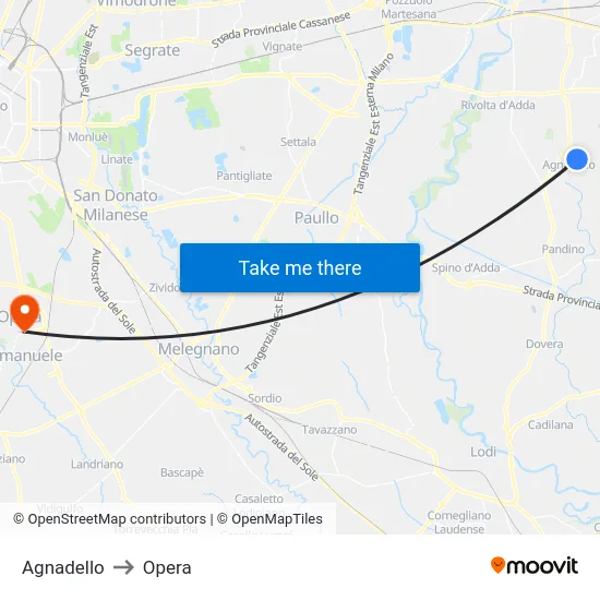 Agnadello to Opera map