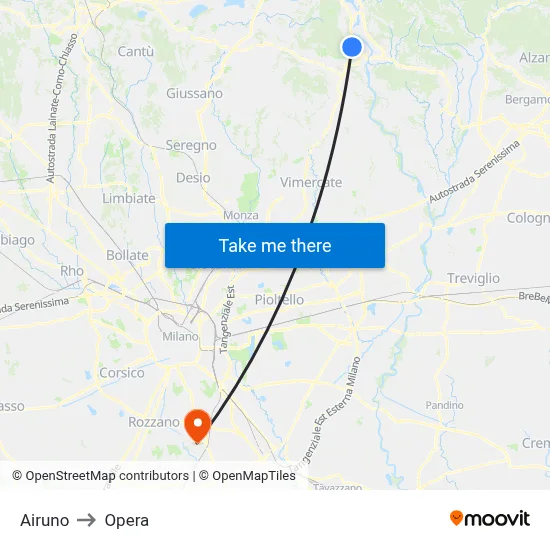 Airuno to Opera map