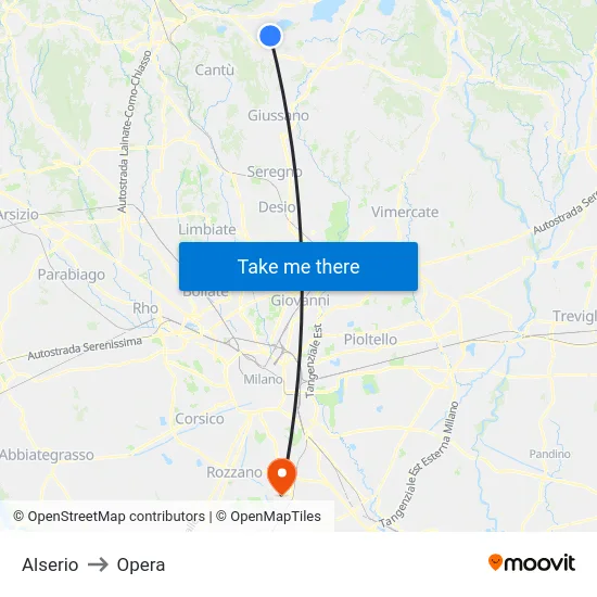 Alserio to Opera map