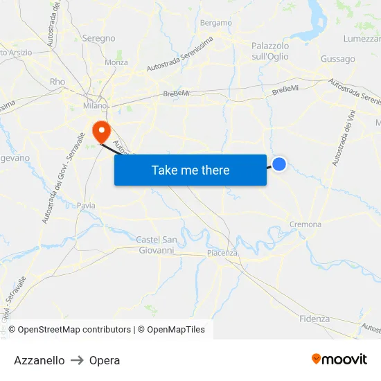 Azzanello to Opera map