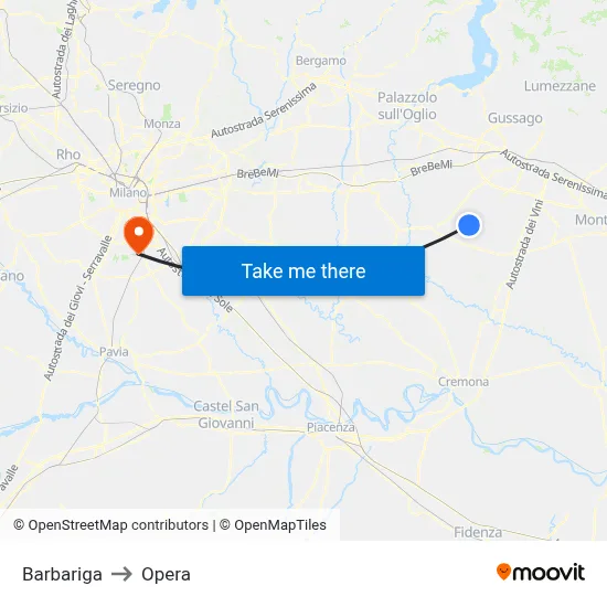 Barbariga to Opera map
