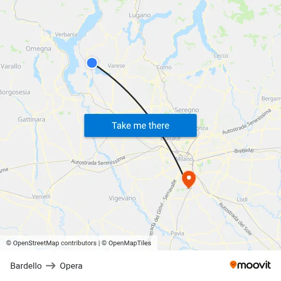 Bardello to Opera map