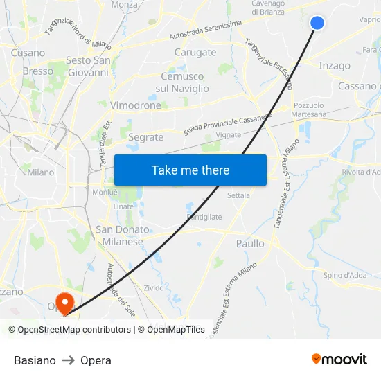 Basiano to Opera map