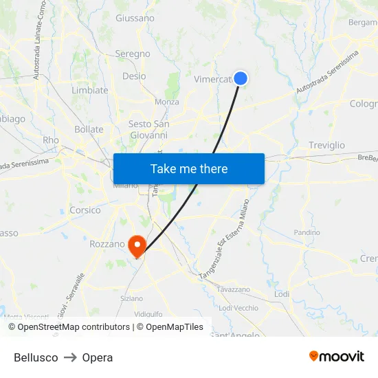 Bellusco to Opera map