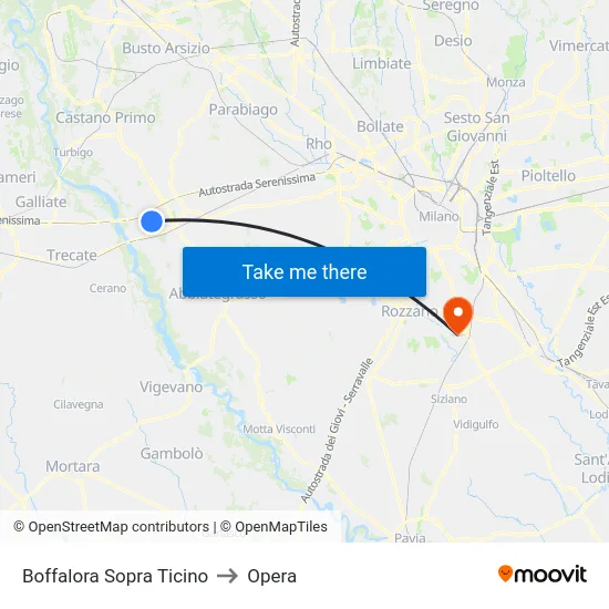 Boffalora Sopra Ticino to Opera map